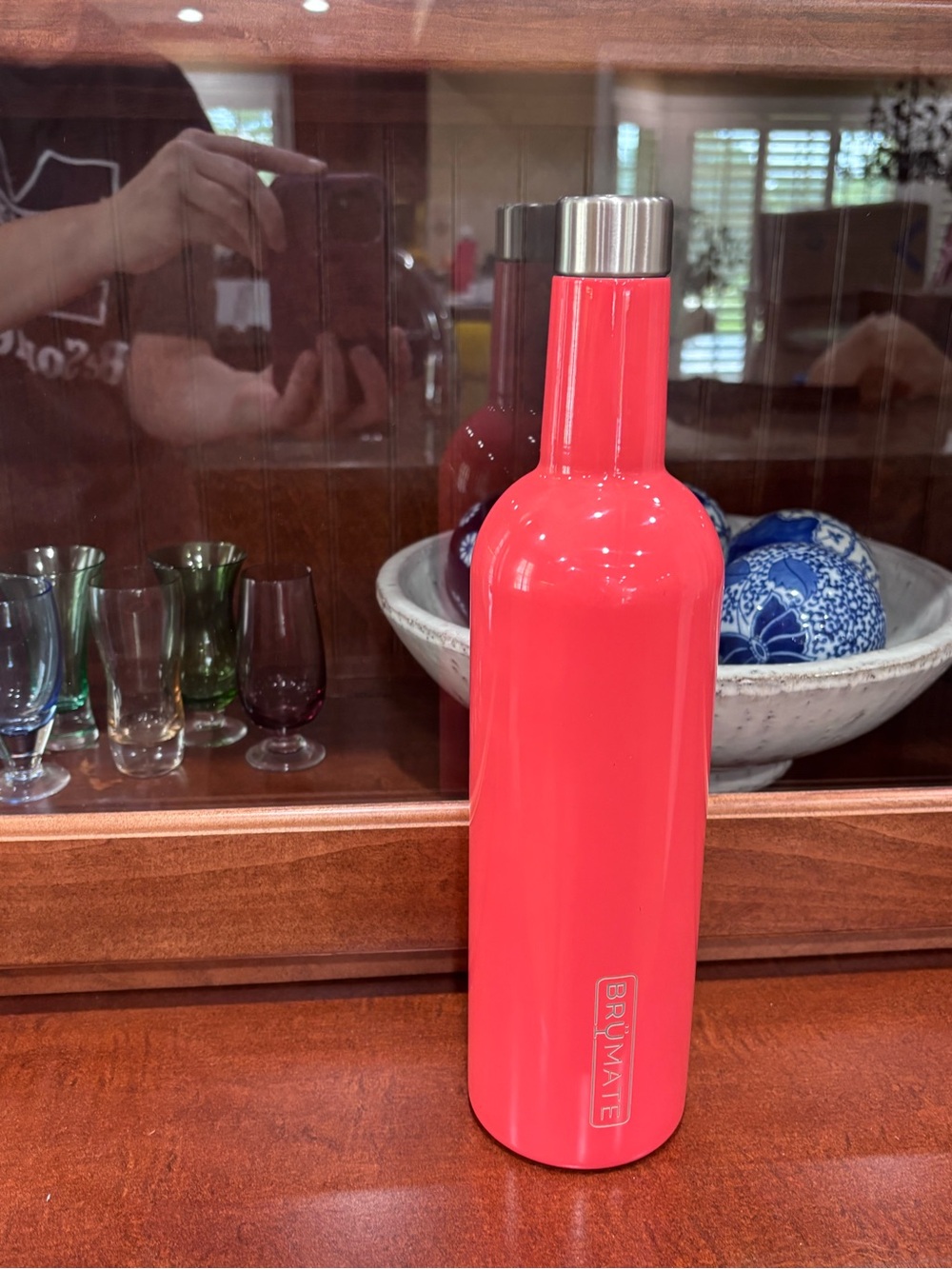 Coral Red Insulated Wine Bottle - Sleek Stainless Cap Brumate